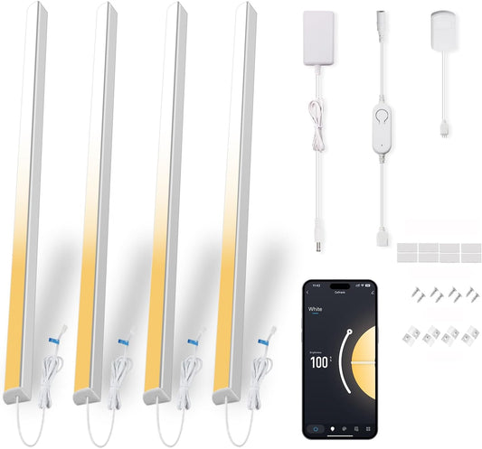 Cefrank V-Shape 4-Pack 12" Smart LED Under Cabinet Lighting - Alexa & Google Assistant Compatible, Dimmable 2700-6000K Color Changing, Energy Efficient for Kitchen Counter, Shelves, Pantry & Closet