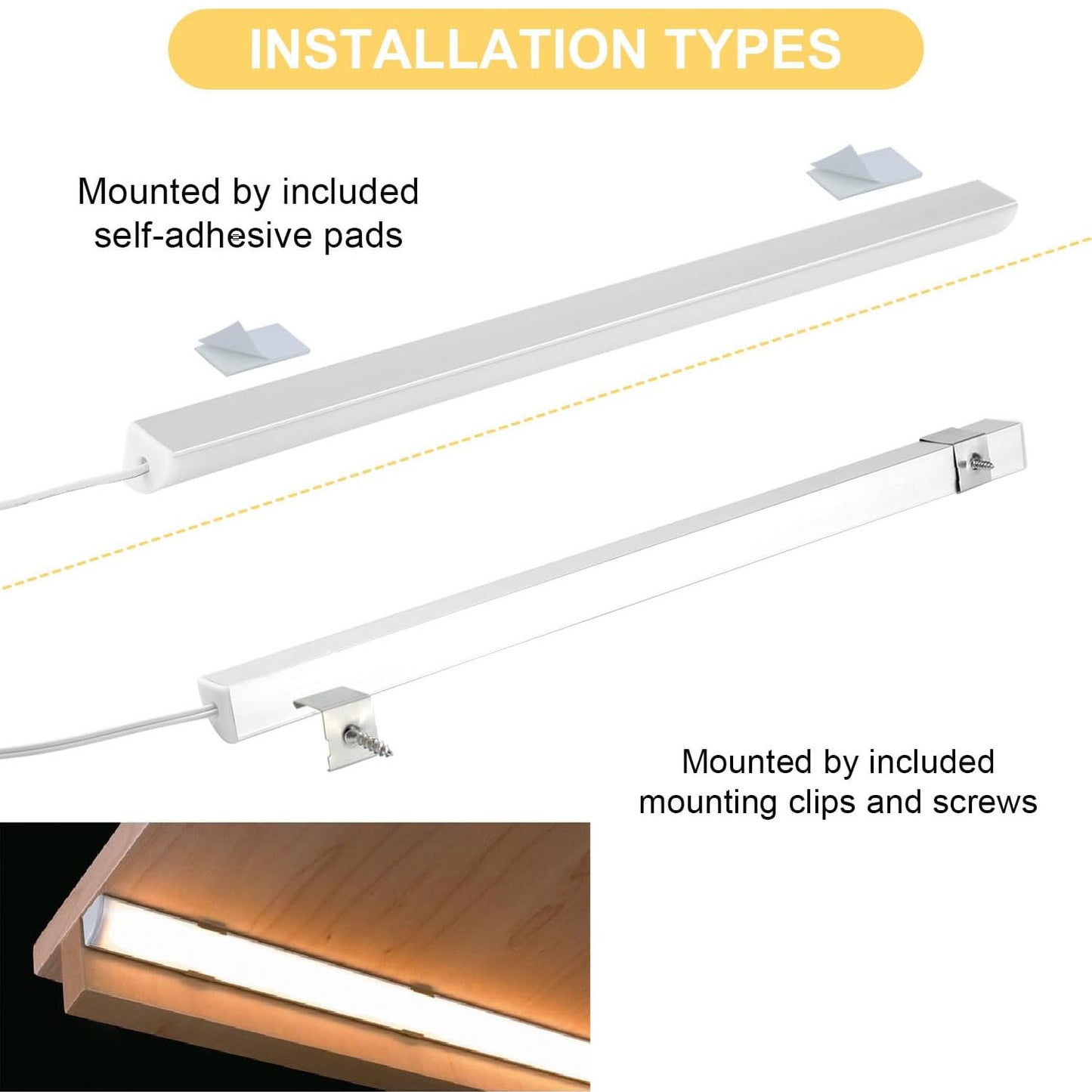 Cefrank LED Under Cabinet Lighting, 4-Panels 12" V-Shape LED Light Bars - 1200lm 12W - Corded Electric with Built-in ON/Off Switch