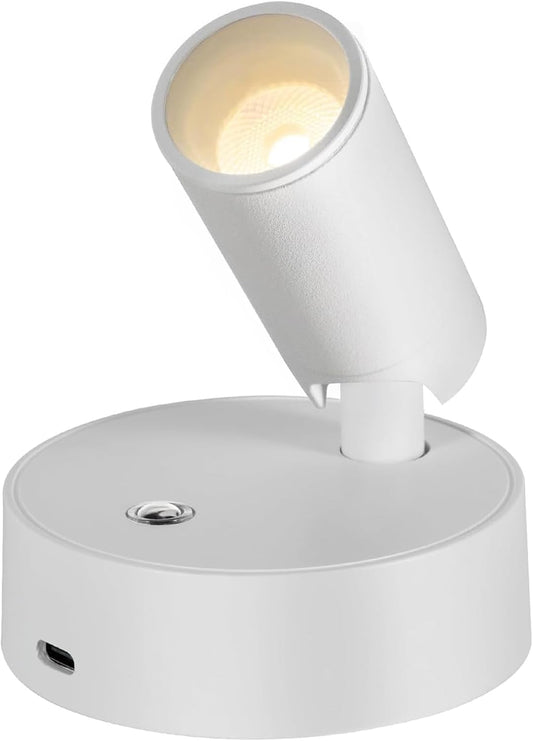 Cefrank LED Spotlight,Cordless LED Rechargeable Spotlight - 4000K Neutral White, 2000mAh Battery, 360° Adjustable, Dimmable, Wall/Ceiling Mountable, 1 Pack, White