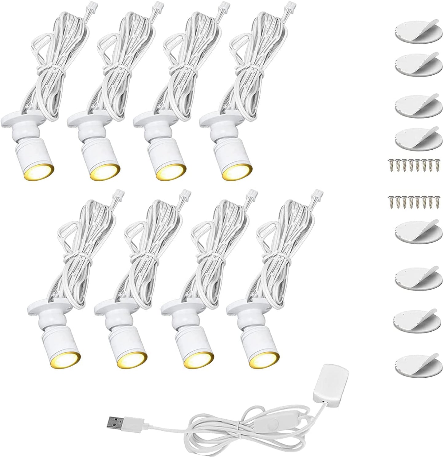 Cefrank Spotlights 8x1w White LED Mini Surface Mounted Light Jewelry Cabinet Lamp Dimmable Spot Lights, Pack-8