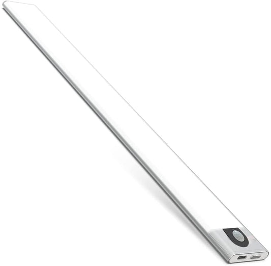 Motion Sensor Closet Light, USB Rechargeable 40cm 72LEDs Wireless Under Cabinet Lighting, Stepless Dimmable Built-in Battery Lights - White Glow, Silver Shell Finished