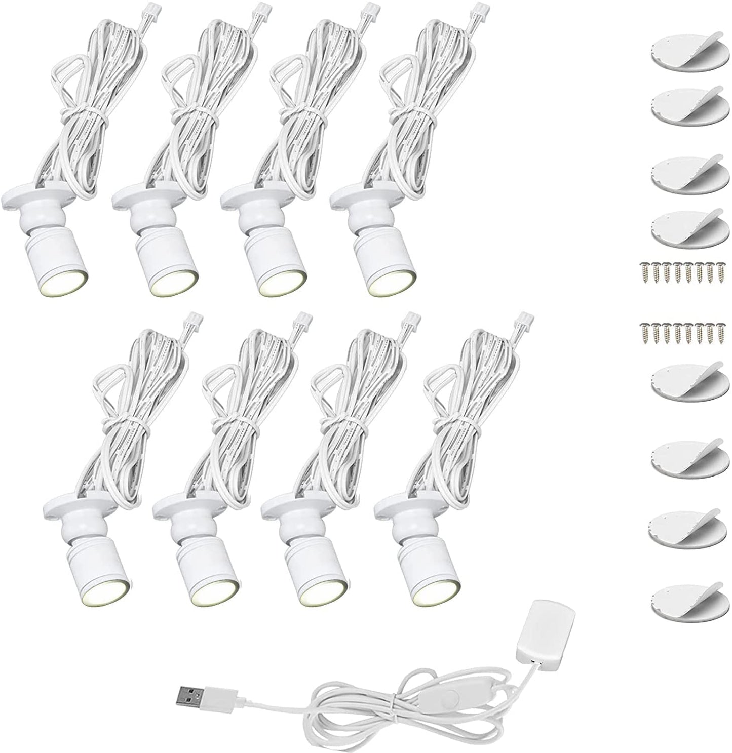 Cefrank Spotlights 8x1w White LED Mini Surface Mounted Light Jewelry Cabinet Lamp Dimmable Spot Lights, Pack-8