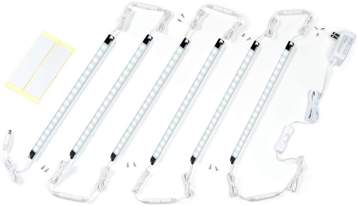 Cefrank Led Light Strips Kit, (6) 12’’ Linkable Light Bars + Rocker Switch + Power Adapter, Under Cabinet Lighting, Gun Safe, Locker, Closet, Shelf, Showcase Lighting