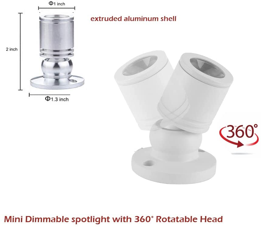 Cefrank Spotlights 8x1w White LED Mini Surface Mounted Light Jewelry Cabinet Lamp Dimmable Spot Lights, Pack-8