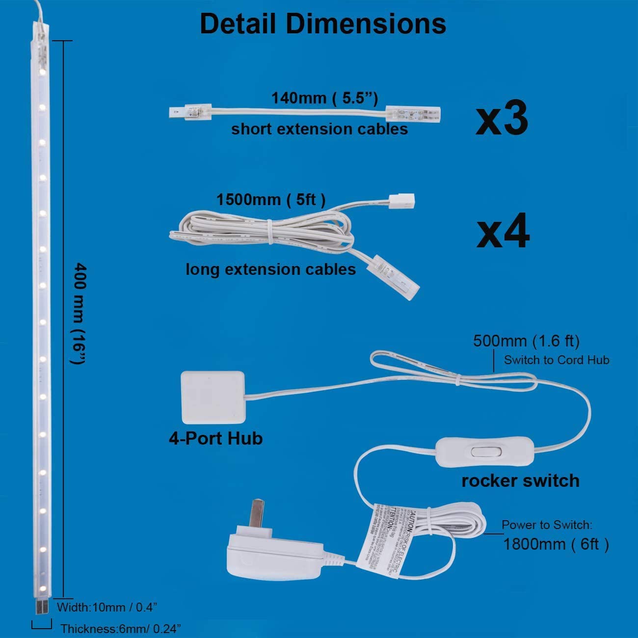 Cefrank 40cm Linkable 14inch Bookshelf Lights Set of 4 LED Light Bar Kit for Display Cabinet