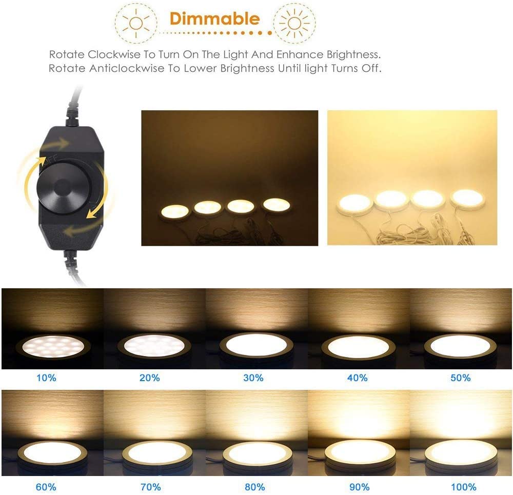 Dimmable Under Cabinet Light, Set of 4 Puck Lights, 8W 680LM