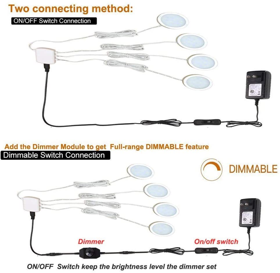 Dimmable Under Cabinet Light, Set of 4 Puck Lights, 8W 680LM