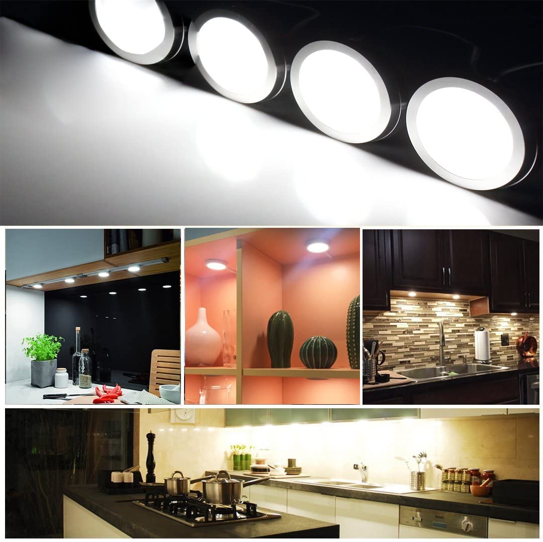 Dimmable Under Cabinet Light, Set of 4 Puck Lights, 8W 680LM