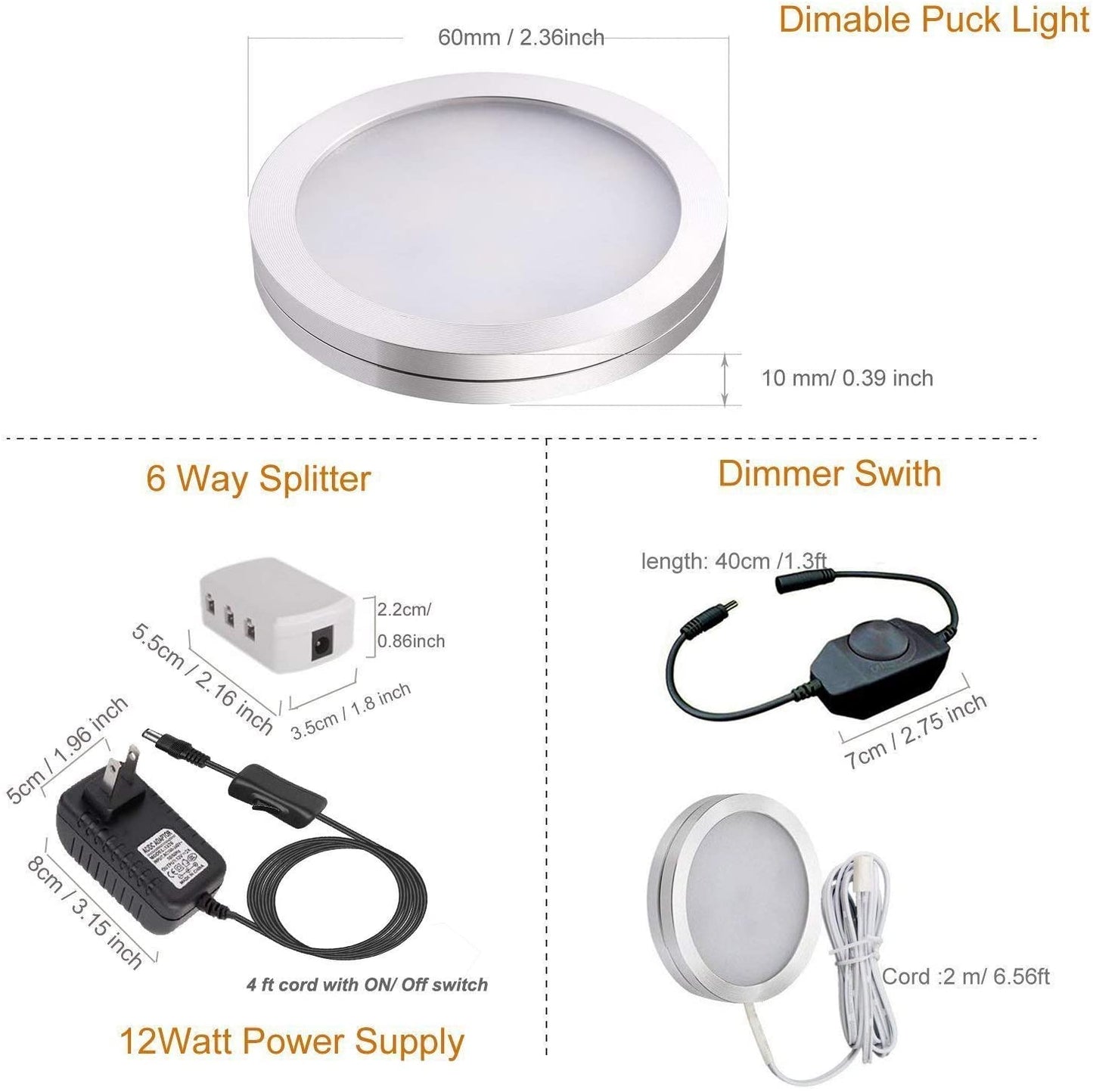 Dimmable Under Cabinet Light, Set of 4 Puck Lights, 8W 680LM
