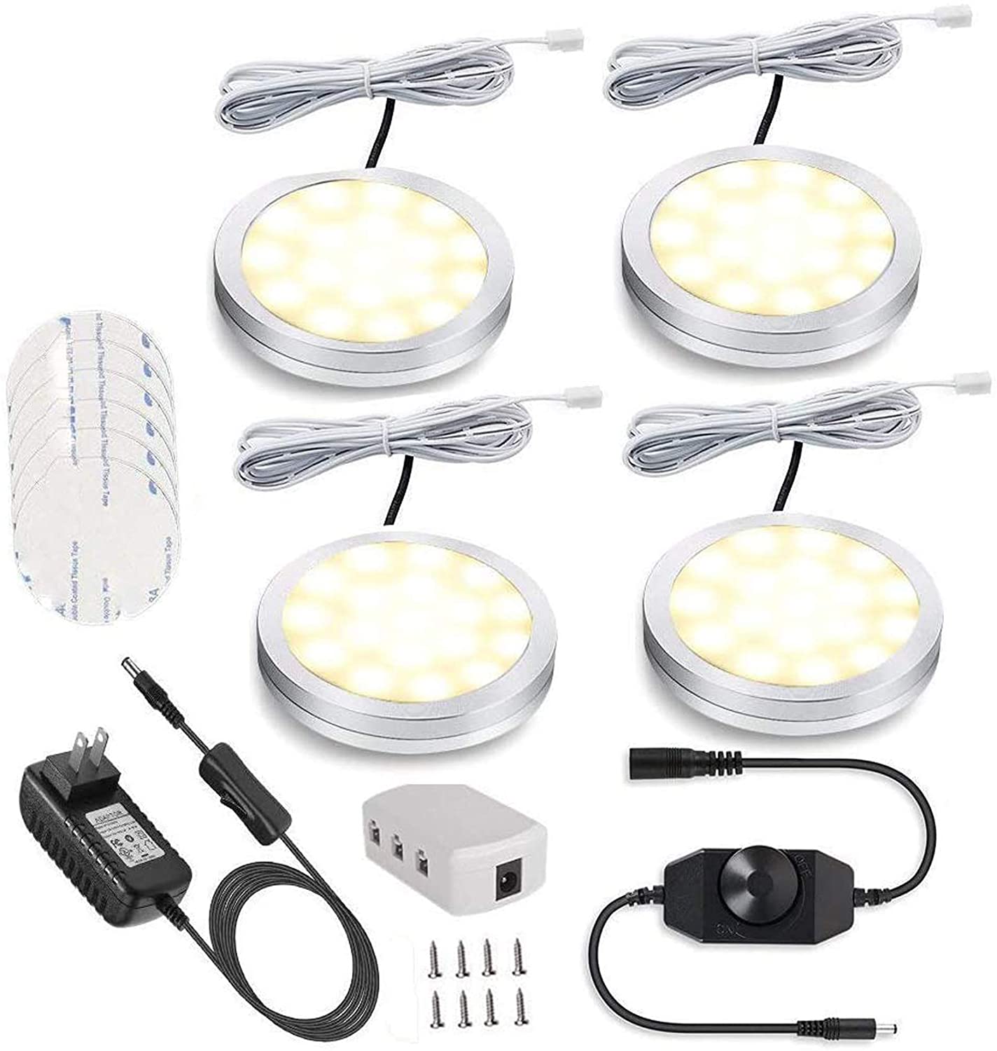 Dimmable Under Cabinet Light, Set of 4 Puck Lights, 8W 680LM