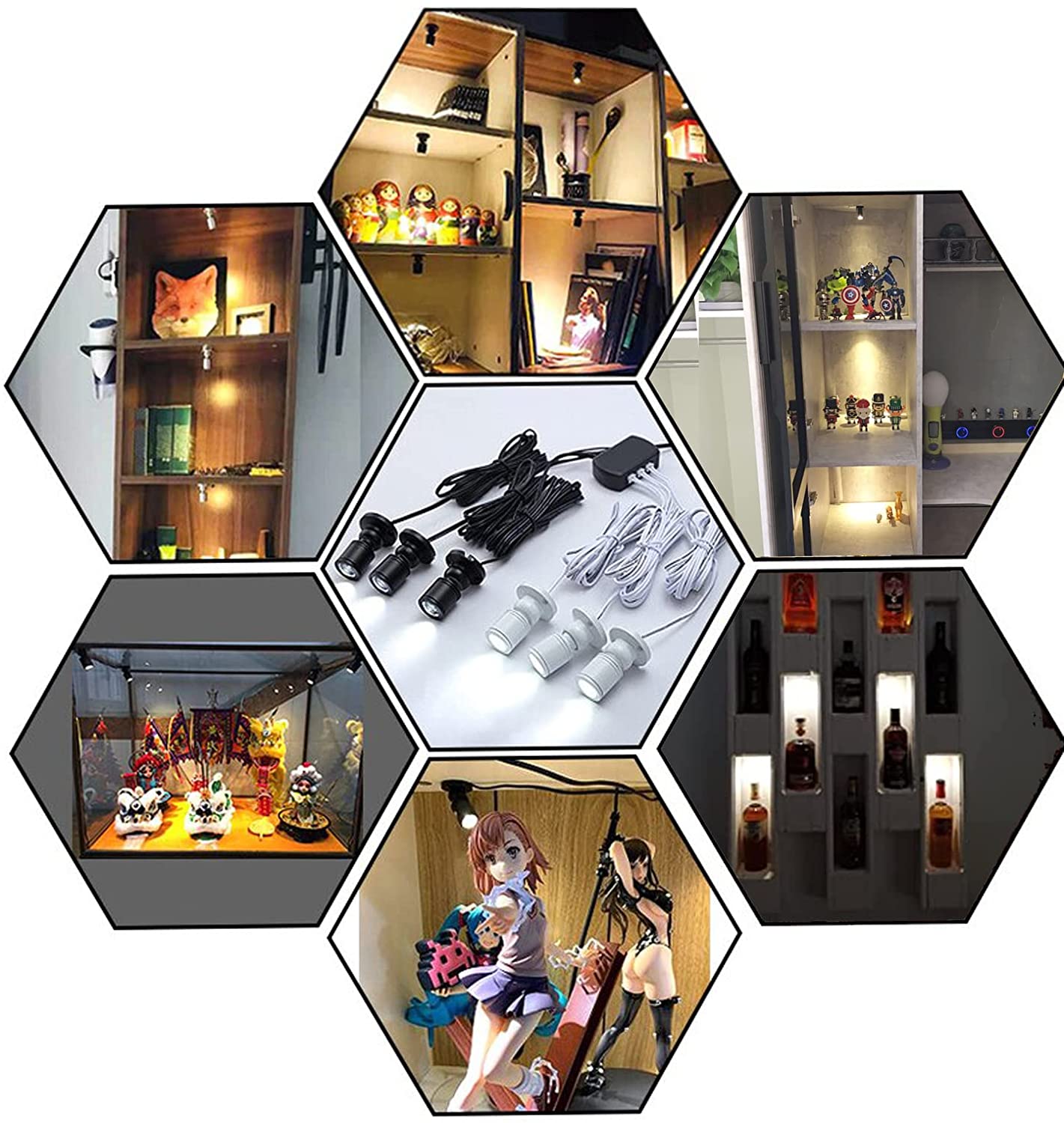 Cefrank Spotlights 8x1w White LED Mini Surface Mounted Light Jewelry Cabinet Lamp Dimmable Spot Lights, Pack-8