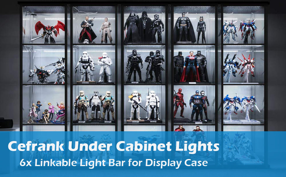 Cefrank Led Light Strips Kit, (6) 12’’ Linkable Light Bars + Rocker Switch + Power Adapter, Under Cabinet Lighting, Gun Safe, Locker, Closet, Shelf, Showcase Lighting