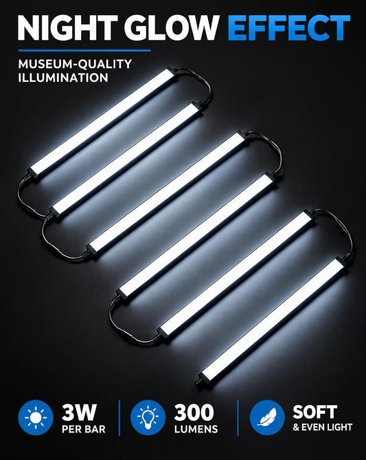 Cefrank Display Cabinet Lights 6-Pack Linkable Bars Dimmable LED 1800lm total • plug-in • hold-to-dim memory switch • Peel-and-Stick • bookcase • closet • kitchen shelves