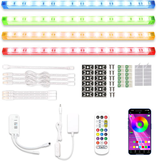 Cefrank Color Cabinet Lighting, 4pcs 16"(40cm) Linkable RGB LED Light Bar Kit for Display Cabinet, Smart App & Remote Control, Music Sync, Scene Modes, Multi-Colors