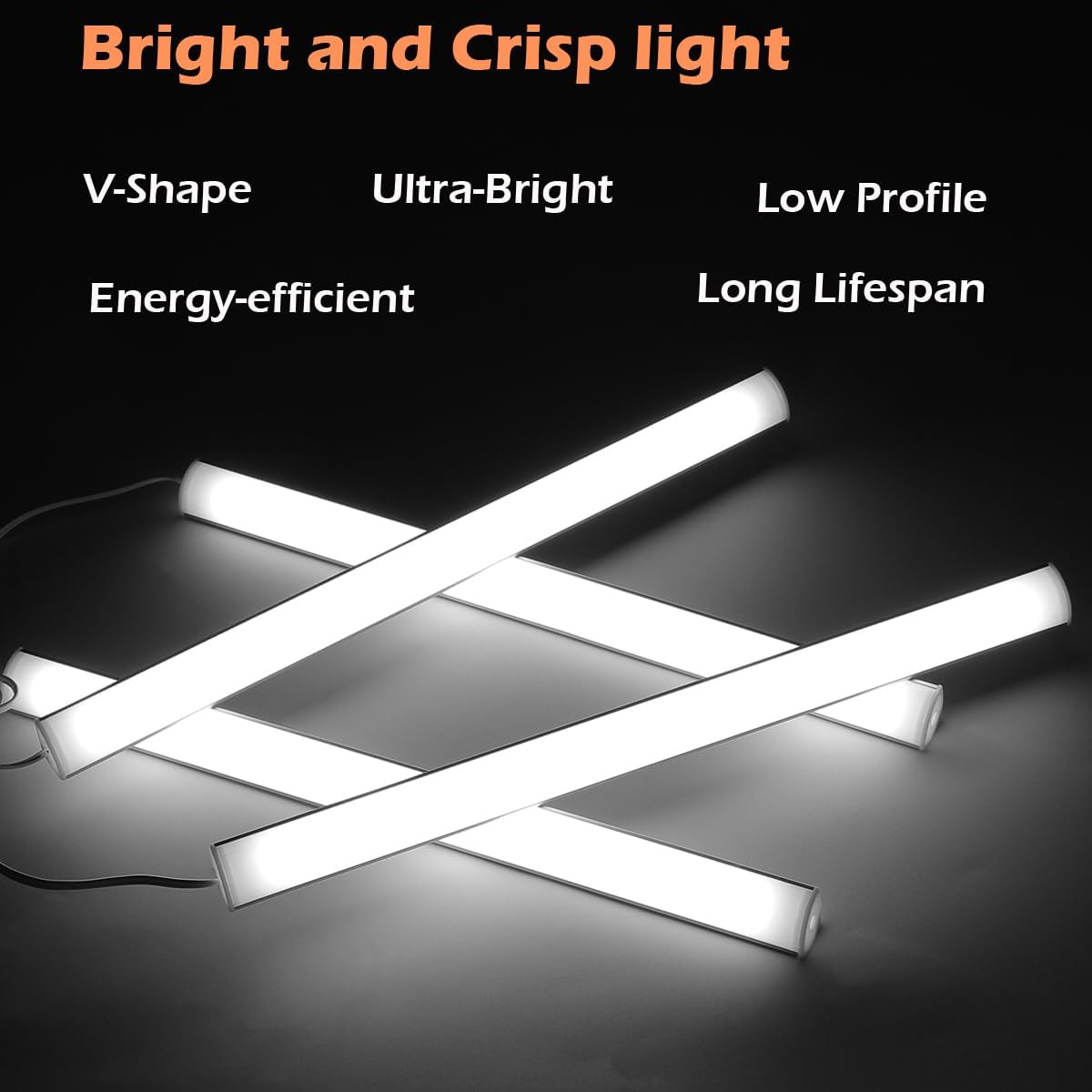 LED-Unterschrankbeleuchtung, 4-Panels 12" V-förmige LED-Lichtleisten - 1200lm 12W - Elektrisch mit Kabel und eingebautem Ein-/Ausschalter