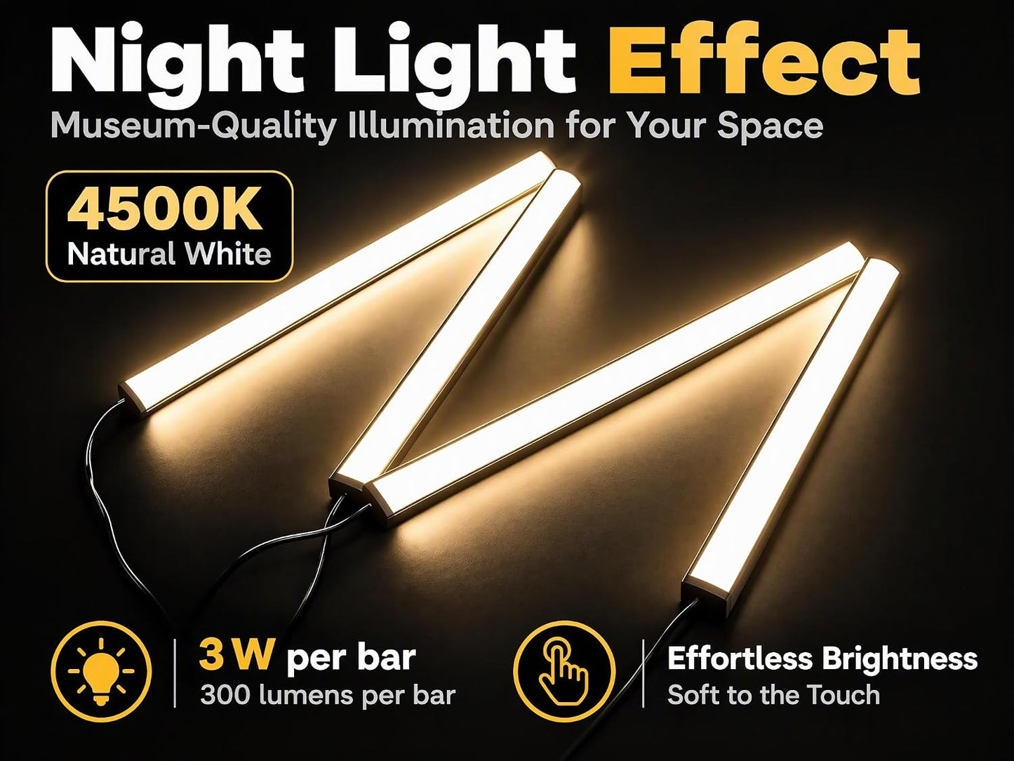 Cefrank Display Case Lights, 4-Pack 12" 30cm Under Cabinet LED Bars 1200lm • Plug-in • Ultra-slim bar for Curio Hutches, Bookcases, Pantry, Closets, Kitchen Counters