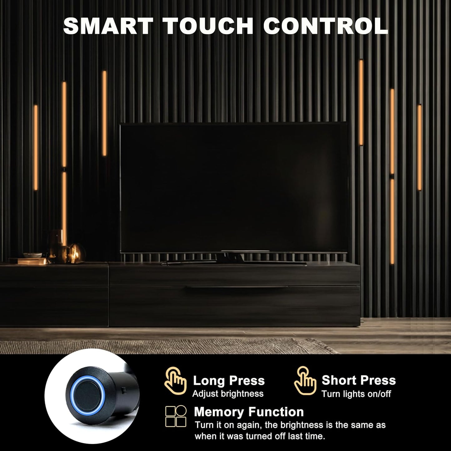 Cefrank LED Slat Wall Lights, 6-Pack 16 inch Dimmable Cozy Strip Lights with Touch Switch Lumisense Matte Black Finish, 3000K Warm White