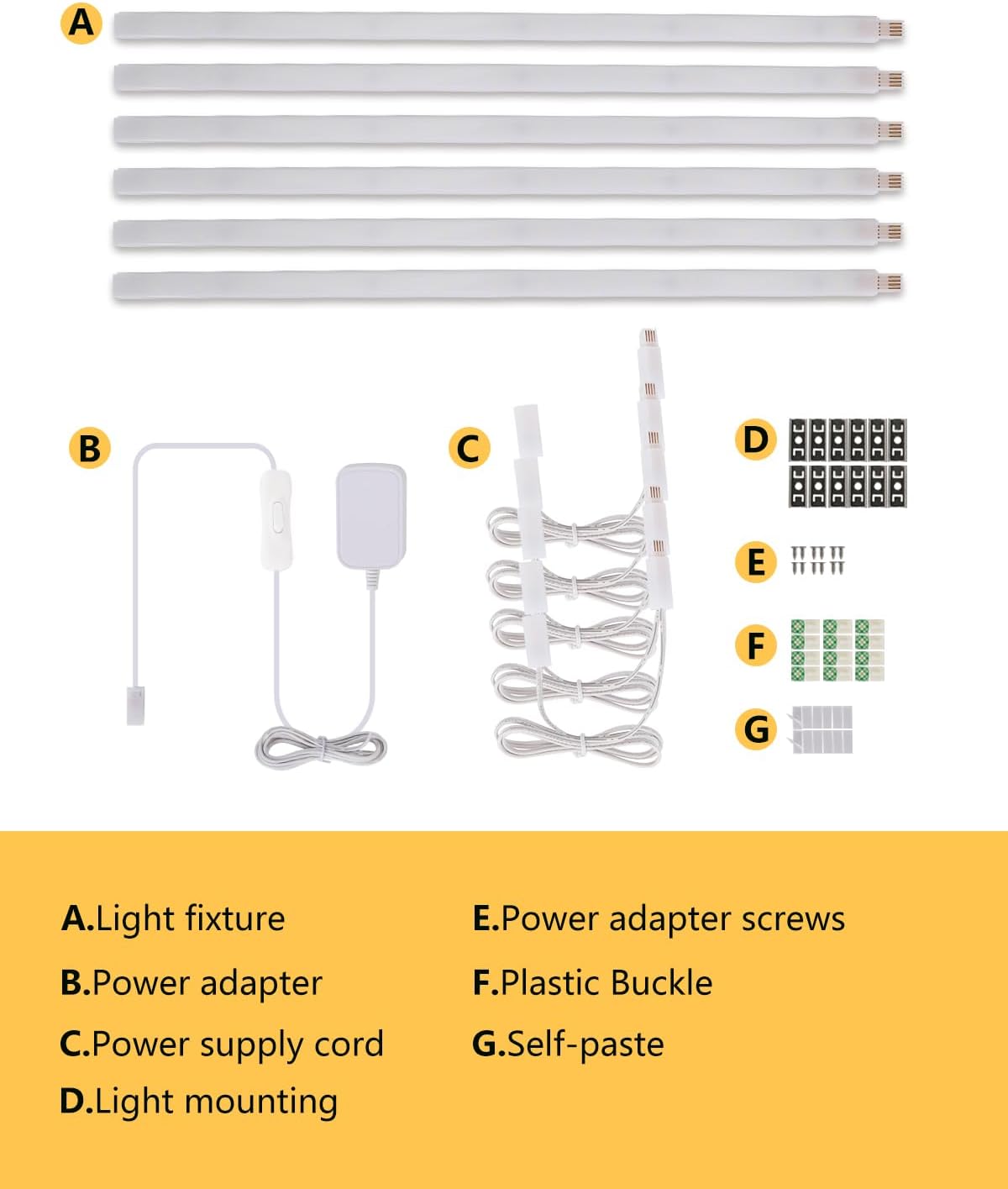 LED Under Cabinet Lighting 6-Pack 12 inch (30cm) Seamlessly Linkable Strip Light Bars for Cabinet, Kitchen, Shelf, Workbench, Cupboard Lighting, 1200 Lumen