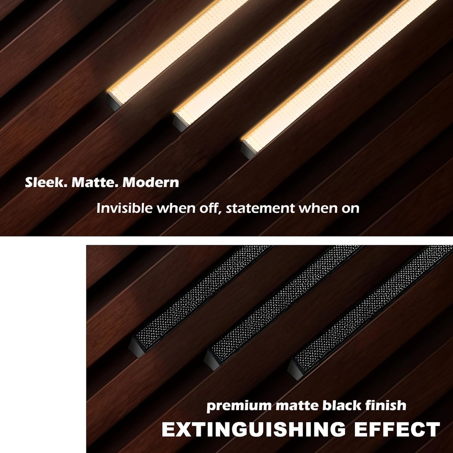 Cefrank LED Slat Wall Lights, 6-Pack 16 inch Dimmable Cozy Strip Lights with Touch Switch Lumisense Matte Black Finish, 3000K Warm White
