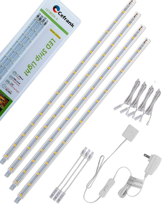 Cefrank 40cm Linkable 14inch Bookshelf Lights Set of 4 LED Light Bar Kit for Display Cabinet