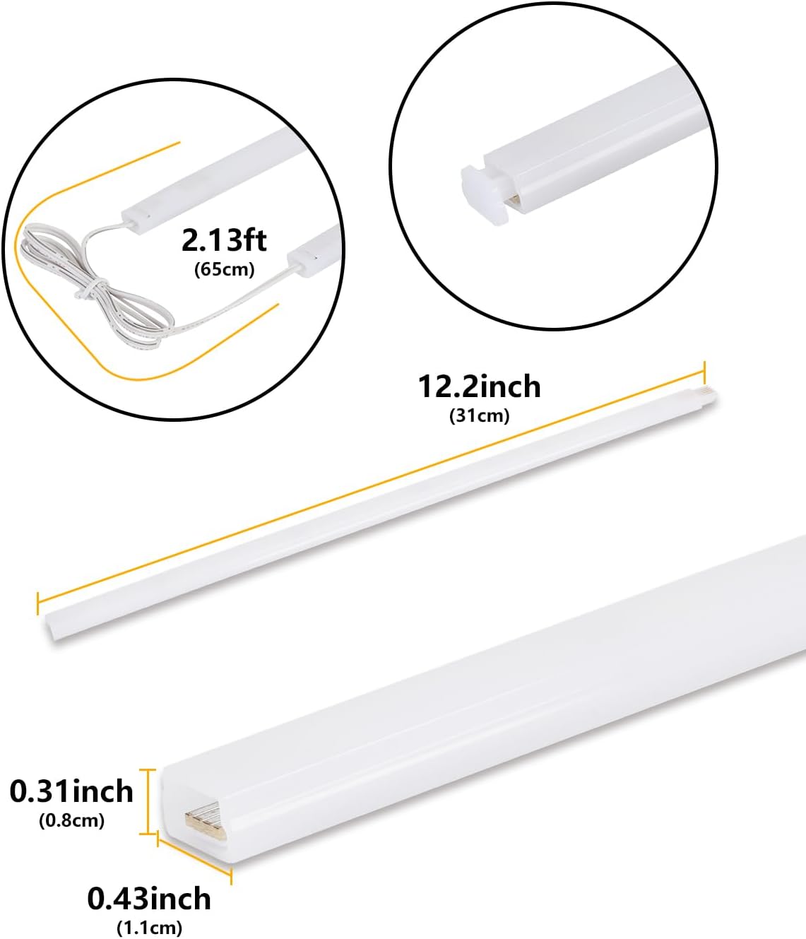 LED Under Cabinet Lighting 6-Pack 12 inch (30cm) Seamlessly Linkable Strip Light Bars for Cabinet, Kitchen, Shelf, Workbench, Cupboard Lighting, 1200 Lumen