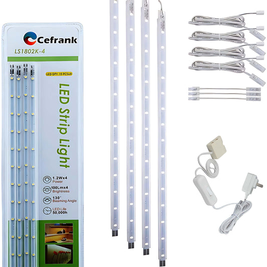 Cefrank 40cm Linkable 14inch Bookshelf Lights Set of 4 LED Light Bar Kit for Display Cabinet