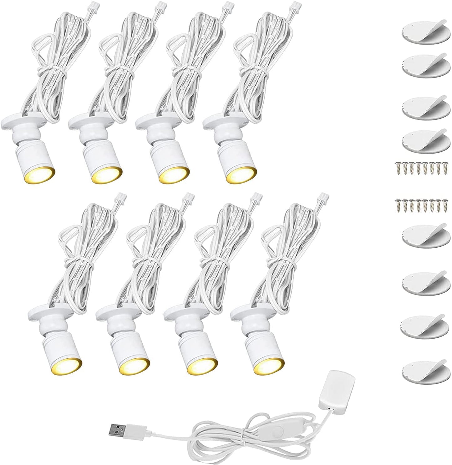 Strahler 8 x 1 W weiße LED-Mini-Aufbauleuchte, Schmuckschranklampe, dimmbare Strahler, 8er-Pack
