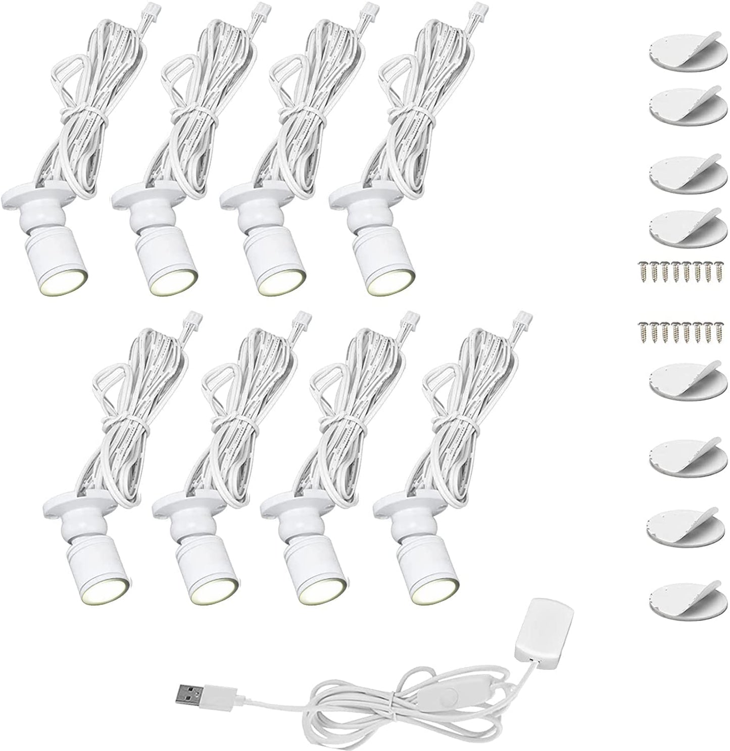 Strahler 8 x 1 W weiße LED-Mini-Aufbauleuchte, Schmuckschranklampe, dimmbare Strahler, 8er-Pack