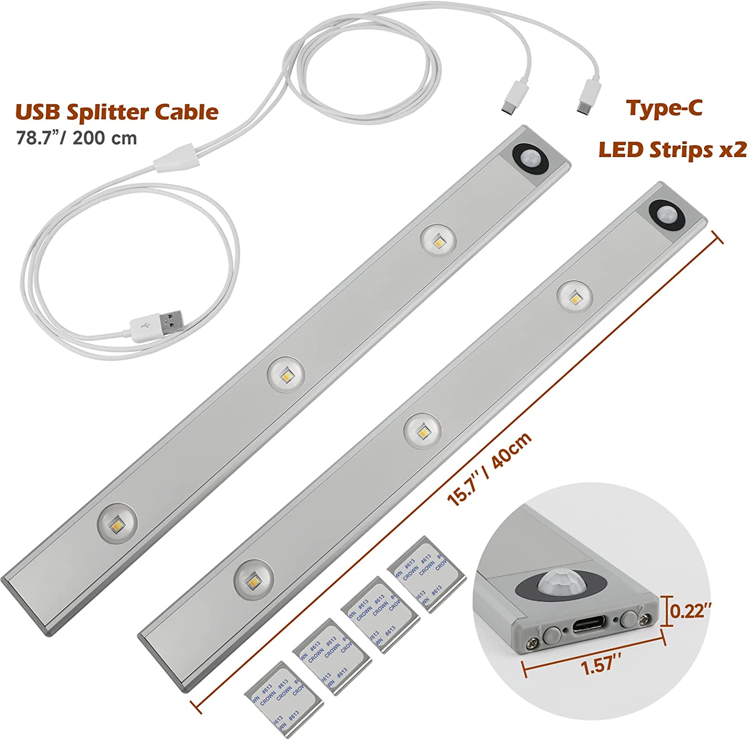 キャビネット下照明、3 色調光可能なヒル USB スポットライト、2X 16