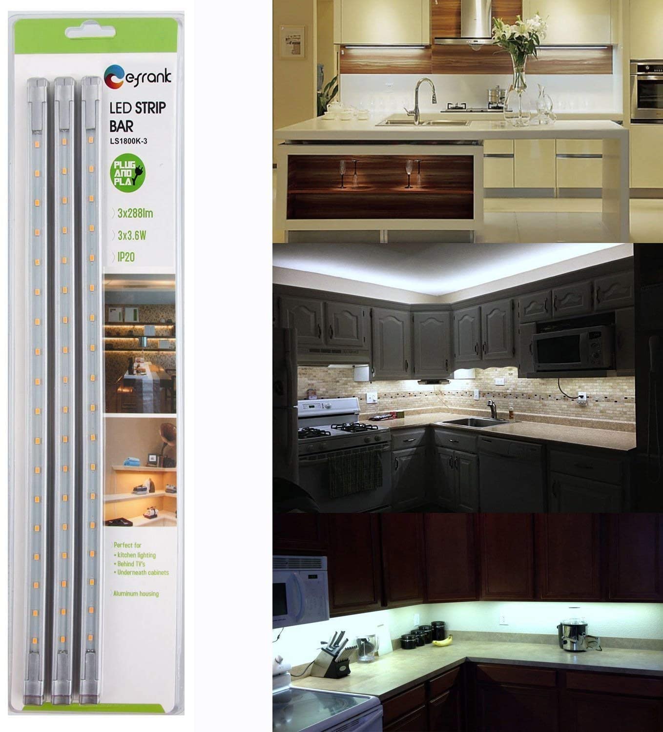 Cefrank Under Cabinet Light Strip, 3 x 12'' Linkable LED Bars , Slim Bright Counter Lighting - 11 Watt, 900LM Accent Shelves LED Light for Kitchen,Office